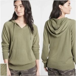 Athleta Evergreen Hooded Knit Sweater Olive Green Casual Pullover